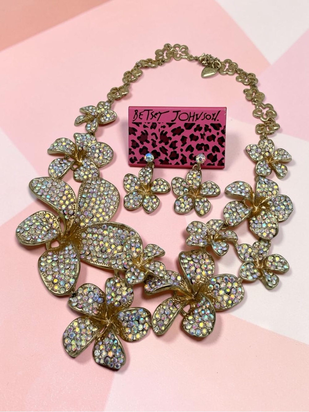 Betsey Johnson Gold-tone Iridescent Crystal Floral Statement Necklace